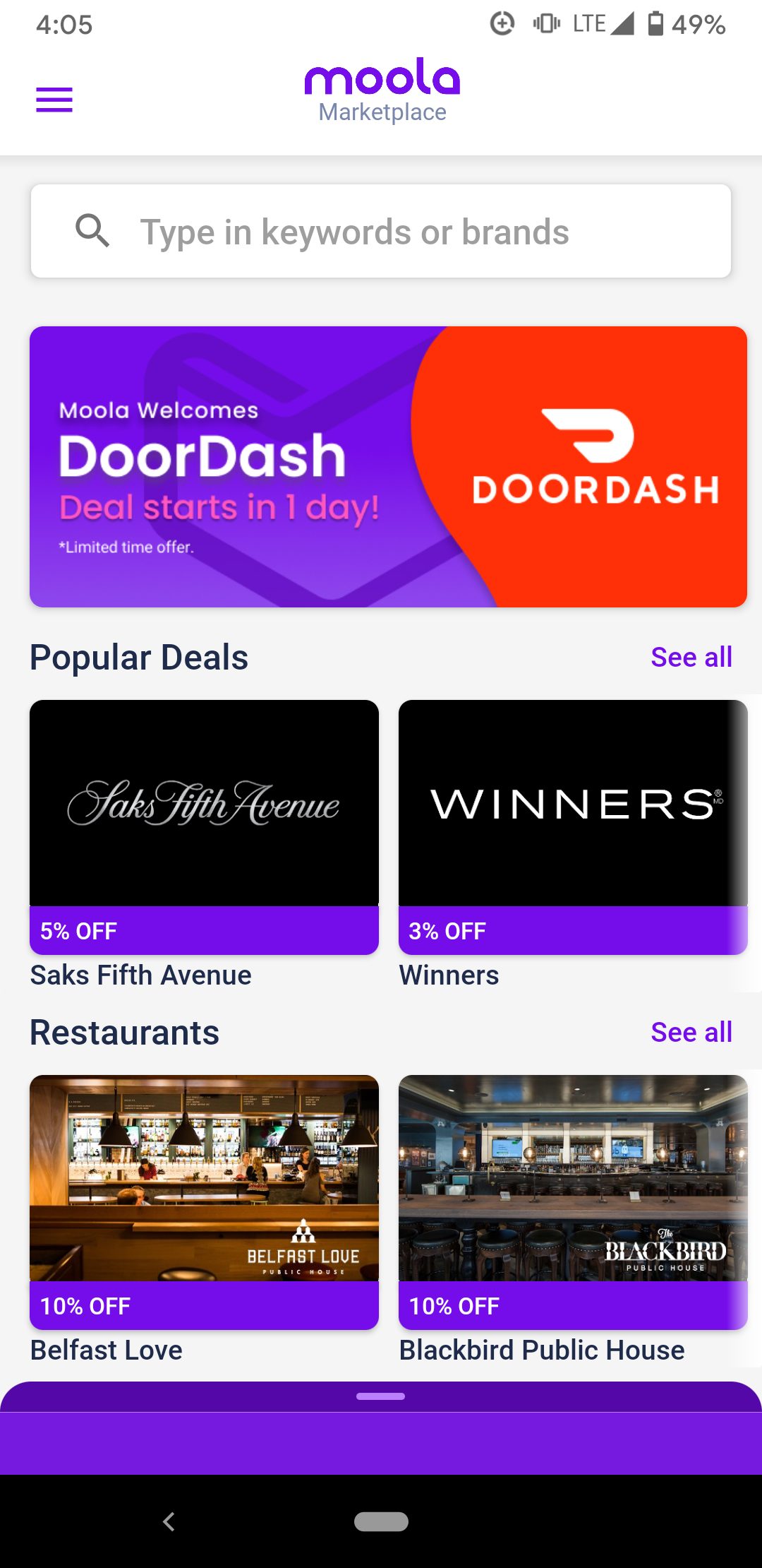 [Moola (App)] DoorDash eGift Cards, 100 Gift Card for 90