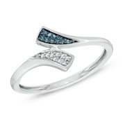 Enhanced Blue And White Diamond Accent Bypass Ring In Sterling Silver - Size 7 - $49.50 ($49.50 Off)